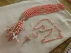 lot 12 antique pink plastic pearl rosary mounted UNHOOKABLE fd stock FRANCE