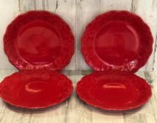 4 Pioneer Woman Cowgirl Lace Red Dinner Plates Stoneware