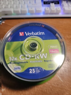 Verbatim CD-RW Discs 700MB/80min 4X/12X Spindle 25/Pk 95155 Sealed