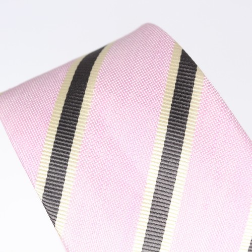 John G Hardy Mens Linen Silk Necktie Pink Gray White Repp Stripe Weave Woven Tie - Picture 8 of 8