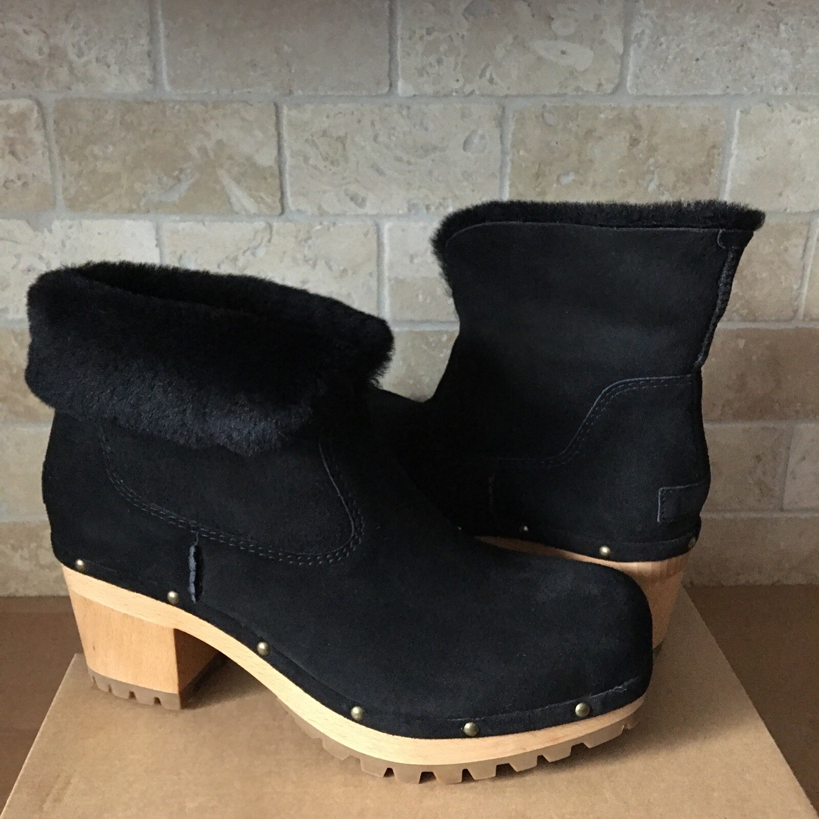 UGG THEBES WOMEN HIGH HEELS CLOG SUEDE FUR BLACK SIZE US 9 WOMEN | eBay
