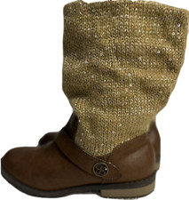 Jessica Simpson Boots Girls Size 4 Summit Mid-Calf Pull on Gold Sparkle Knit Top