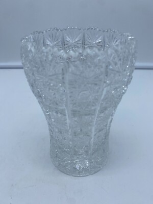 Bohemian Crystal Cut Floral Glass Vase 5.5'' Bohemia Lace   F108
