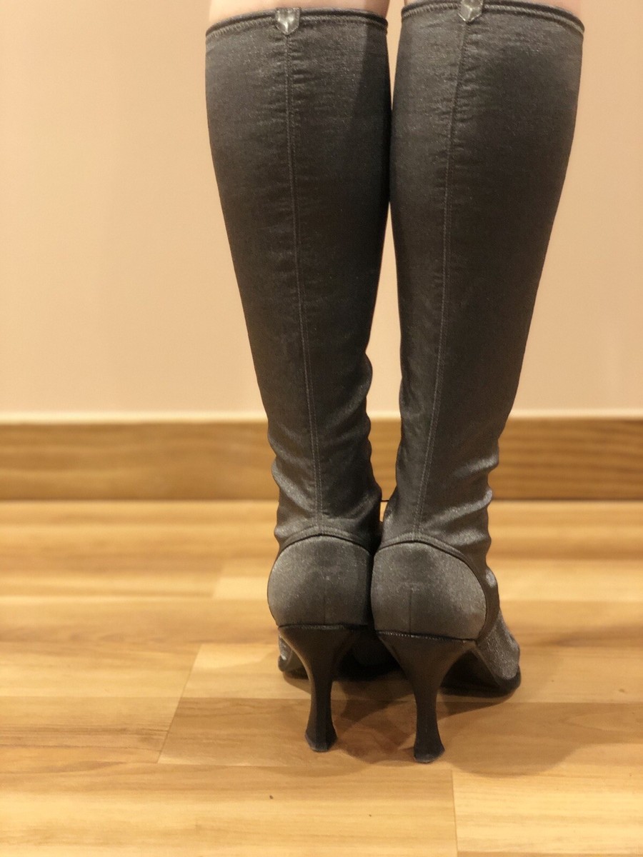 Bottines Sergio Rossi Vintage Taille 40 - Cuir Métallisé Lead, Talon Stiletto, Italie