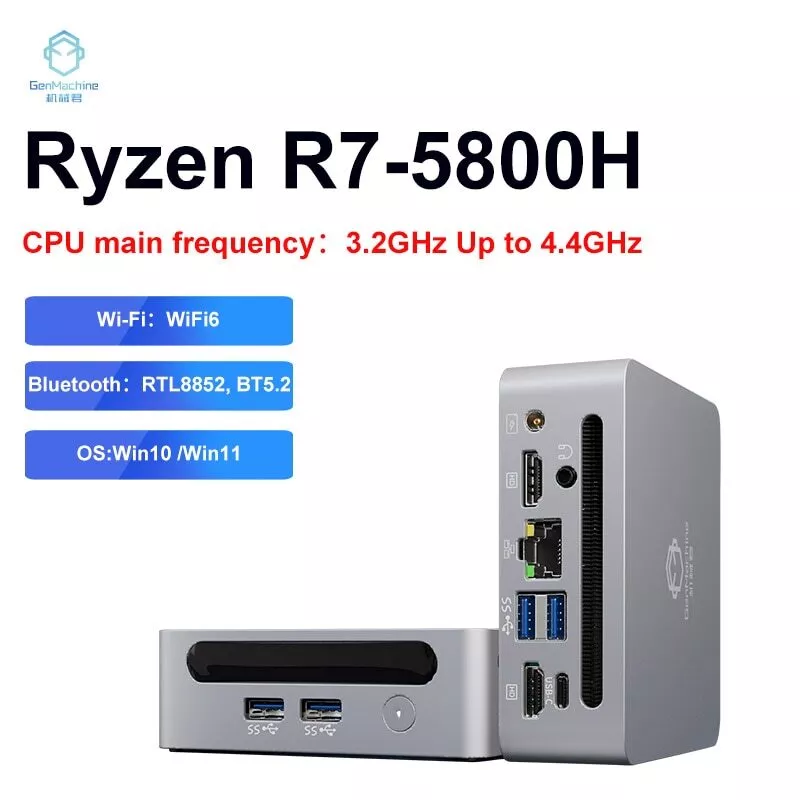 GenMachine Mini PC AMD Ryzen 7 5800H Windows 10/11 DDR4 WIFI6 BT5