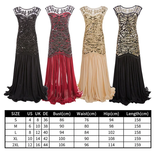 Deluxe Womens Dress 1920s Gatsby Flapper Long Sequin Retro Party Evening Cosplay - Picture 5 of 28