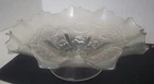 DUGAN DOUBLE STEM ROSE WHITE CARNIVAL GLASS ROUND BOWL WITH BASE - 9.5" DIAM.