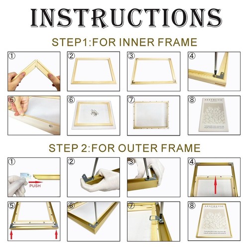 Metal Picture Photo Frames Kit DIY Gold, Painting Frame for Wall Art, Home Decor - Picture 4 of 13