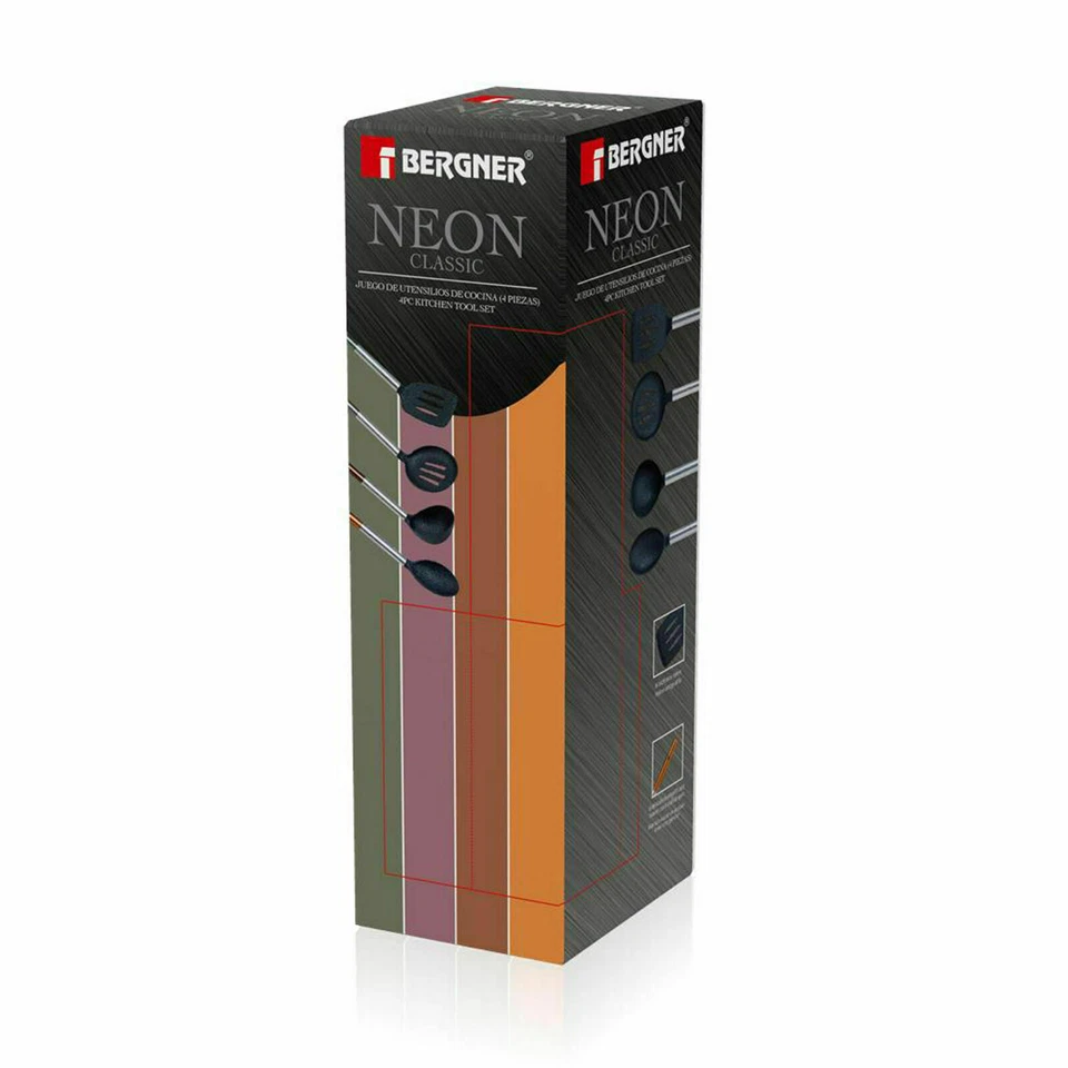 Utensilios de cocina Bergner neón clásico 4 piezas acero inoxidable BG-1352MT antiarañazos Foto 2 de 4