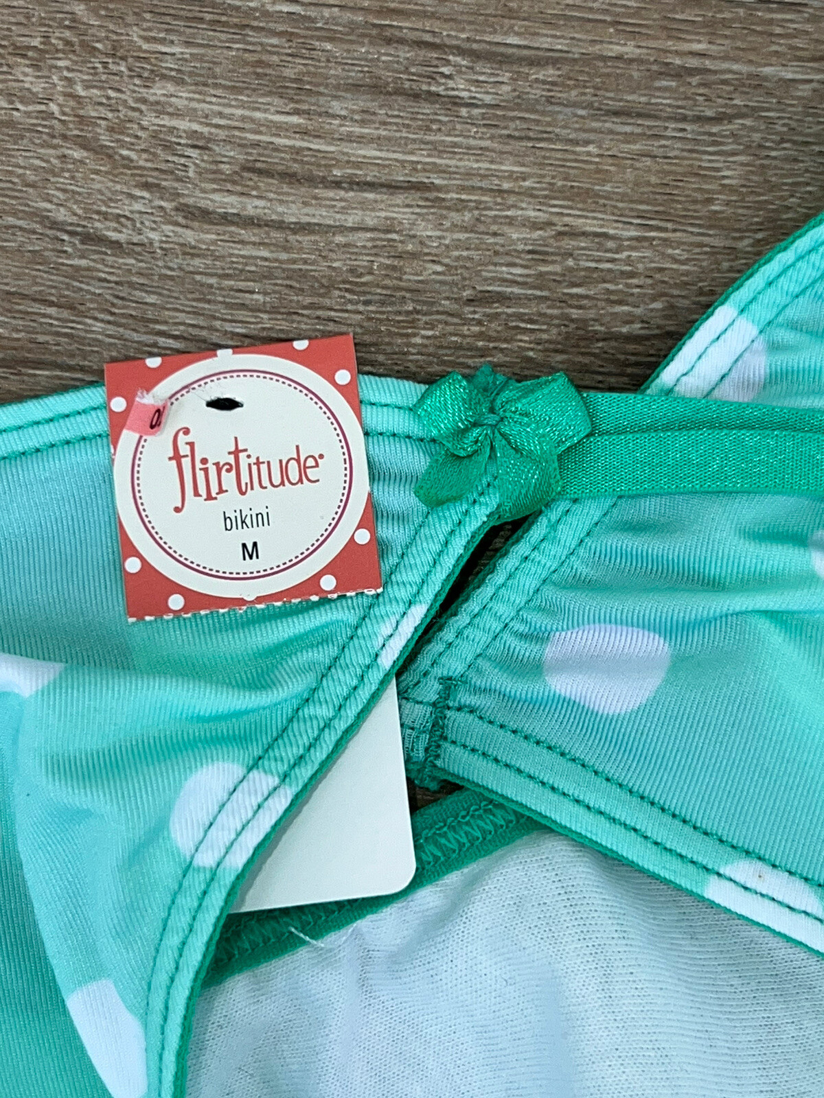 Vtg Flirtitude Double String Bikini Panty Silky Satin Mint Green Polka