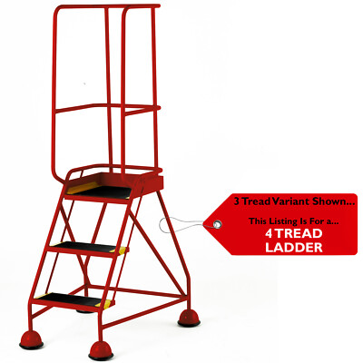 4 Stufen Mobile Lagertreppe & Geländer ROT 2m tragbare Sicherheitstreppe