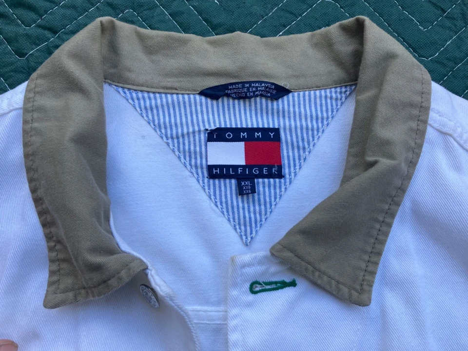 Vintage Tommy Hilfiger Jeans Men's White Denim Big Flag Patch Jacket Size 2XL - Image 3 of 4