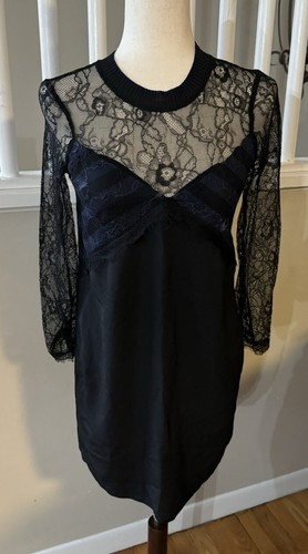 Robe Shift Halogon En Dentelle Doublée - Taille XS, Crème Et Noir