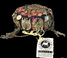 Antique Museum Quality Uzbek-Pashtun Hat C 1825-1875 Talisman Coins Tapestry