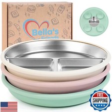 Bella's Friends Stainless Steel Kids Plates 8" Suction Plate for Baby,3 Packs
