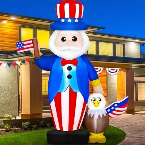 6 FT 4th of July Inflatables Outdoor Decorations Uncle Sam with Eagle & American