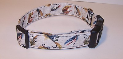 Wet Nose Designs Gone Fishing Fly Fishing Lures Dog Collar Outdoors Tan  Flies
