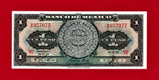 ¡Viva México! RARE 1 Peso 1957 Mexico AZTEC UNC Note P-59a.1, Series FX Prefix X