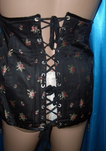 Korsett Schwarz Damen Schnürkorsett Top Übergröße Satin Floral