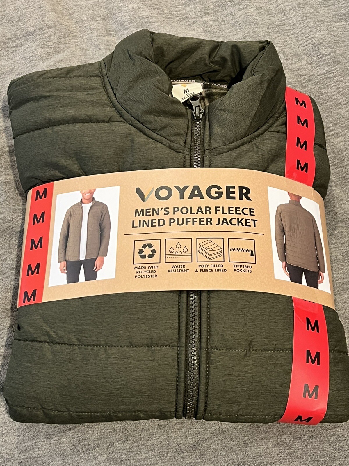 Voyager Men's Polar Fleece Lined Puffer Jacket Size Medium , Green