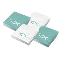 Itenga 80X Servietten Fisch TüRkis Weiß Kommunion Konfirmation Taufe Modern Neu