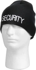 Black Security Skull Beanie Hat Embroidered Knitted Winter Acrylic Cap