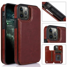 For iPhone 15 Plus 14 12 Pro 13 Pro Max Leather Card Holder Wallet Phone Case