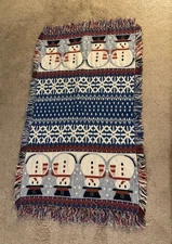 Snowman  Tapestry Throw Small Blanket Rug Table Runner Winter with Fringe 27x46