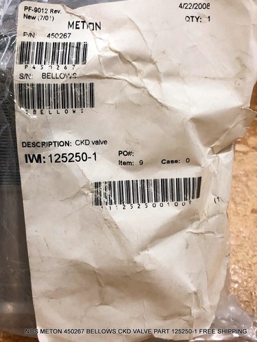 NOS METON 450267 FALTENBALG CKD VENTIL TEIL 125250-1 KOSTENLOSER VERSAND - Bild 11 von 12