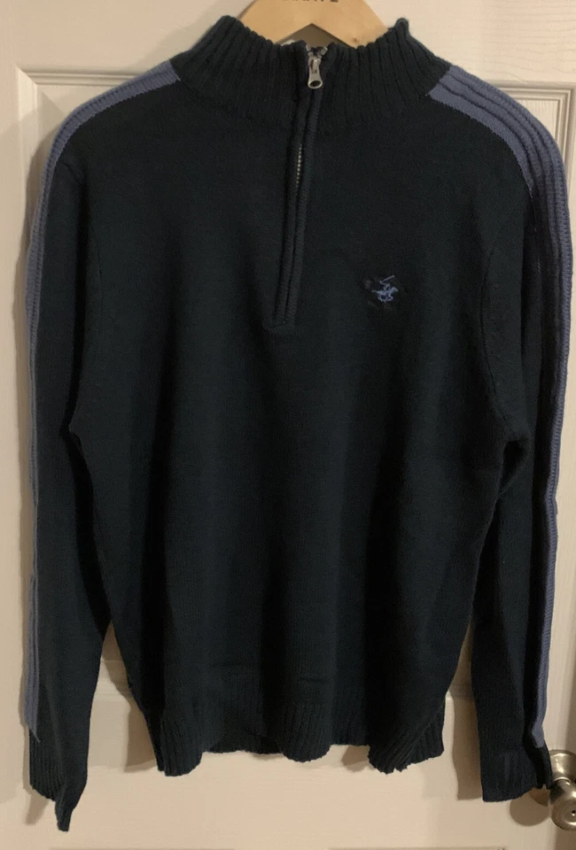 US Polo Assn. Men's Zip Pullover Sweater Blue Collared Long Sleeve - Medium - Image 4 of 4