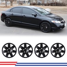 16black Wheel Rims Covers Full Snap On Hubcaps For 2006-2011 Honda Civic 4pcs