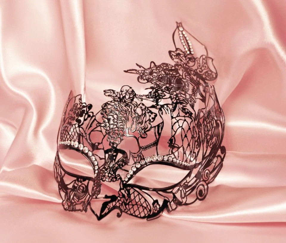 Maschera Veneziana Originale, Metallo e Pietre Preziose Swarovski Made in Italy - Immagine 2 di 4