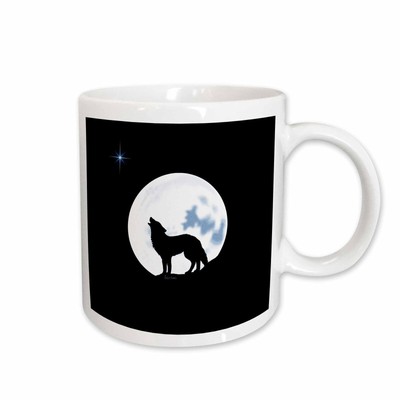 3dRose This artwork features a lone wolf in silhouette howling beneath the brigh