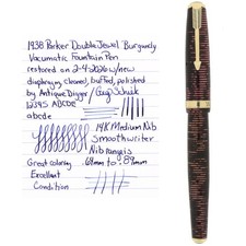 1938 PARKER VACUMATIC DOUBLE JEWEL BURGUNDY PEARL MAJOR FOUNTAIN PEN RESTORED