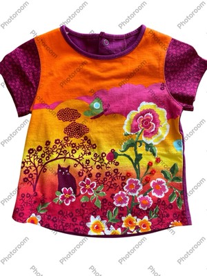 Catimini (France) NWOT Purple/Orange/Pink Floral Sh Sleeve Cotton knit Top-18Mos