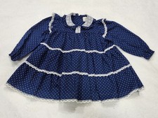Vtg Peaches N Cream Dress Blue White Dot Dress 2T Lace Cottagecore Prairie
