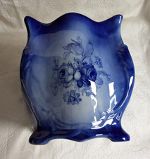 SQUARE PLANTER 18.5cm Staffordshire England Cobalt Blue Floral "victorian style"