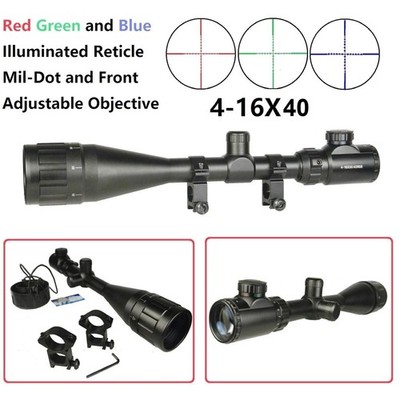 Adjustable Objective Lens 4-16x40 Scope,Mil-Dot, R/G/B Illuminated, With Rings