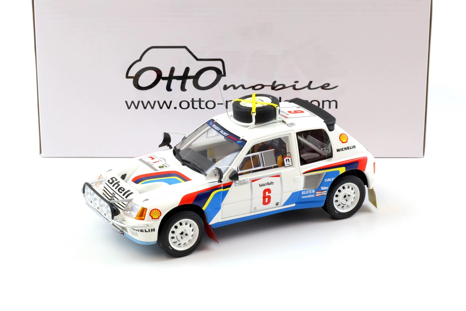 1:18 Otto Mobile OT1161 Peugeot 205 T16 Salonen #6 Rally Safari 1985 White