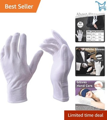 White Cotton Gloves 12 Pairs X-Large Moisturizing Dust Handling Use
