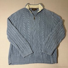 Tasso Elba Quarter Zip Sweater Mens XL Blue Cable Knit Cotton Pullover