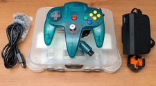 Nintendo 64 N64 Console Transparent Clear NTSC RGB Scart Blue LED Bundle