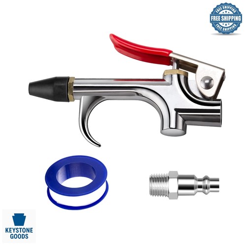 2-Way Connection Chrome Air Blow Gun Kit with Rubber Tip for Inflation ...