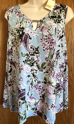 Emi & Joe Blue Sleeveless Top Purple Floral Print Stretchy Junior's Size XL NWT