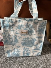 Borsa tote Harrods blu in tessuto toile piccolo logo..... Nuova