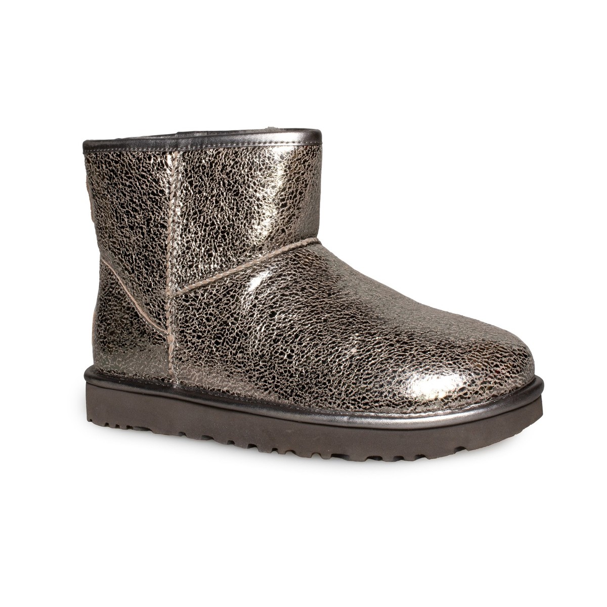 UGG CLASSIC MINI METALLIC SPARKLE GUNMETAL LEATHER WOMEN'S