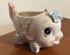 Vintage Napco Baby Whale Planter Snail Wheels C-7769 Blue Bow 50&rsquo;s~EUC~RARE