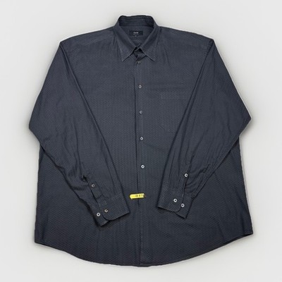 Zanella Italy Tonal Stripe Button Down Shirt XXL Black Gray Cotton