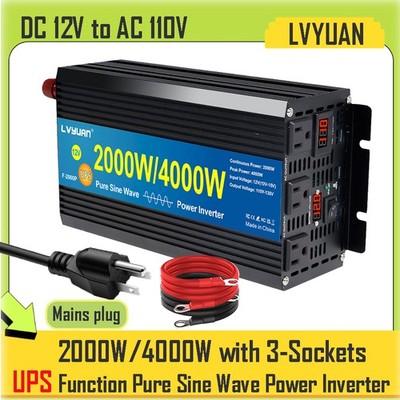 2000W 4000W Pure Sine Wave Power Inverter 12V to 120V UPS Function Home Backup