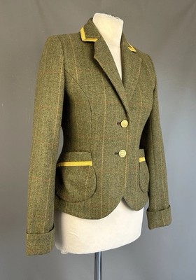 Joules Sakko Mapleton Mr Toad grün Tweed kariert Wolle Reitblazer UK 10